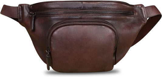 Genuine Leather Fanny Pack for Women and Men Vintage Real Leather Sling Bag Crossbody Bag Fashion Waist Bag Chest Purse (Coffee)