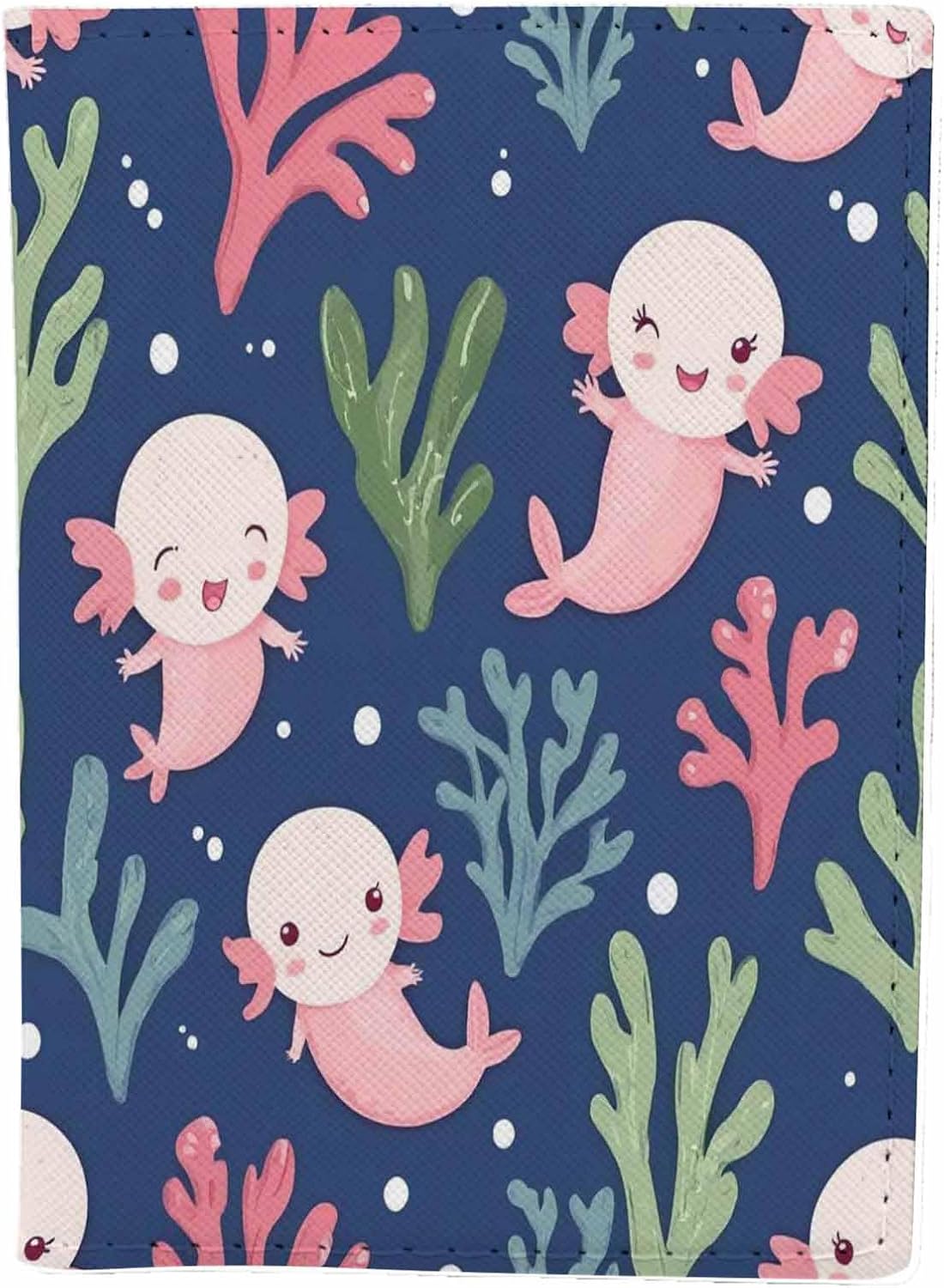 Axolotl Passport Holder for Travel Corals and Sea Weed Kawaii PU Leather Passport Cover Wallet Cute Passport Card Holder for Women and Men