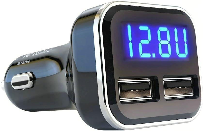 4.8A 24W Dual USB Car Charger Volt Meter Car Battery Monitor with LED Voltage & Amps Display, Cigarette Lighter Adapter, USB Cigarette Lighter Adapter, Compatible for iPhone 15/15 Pro Max