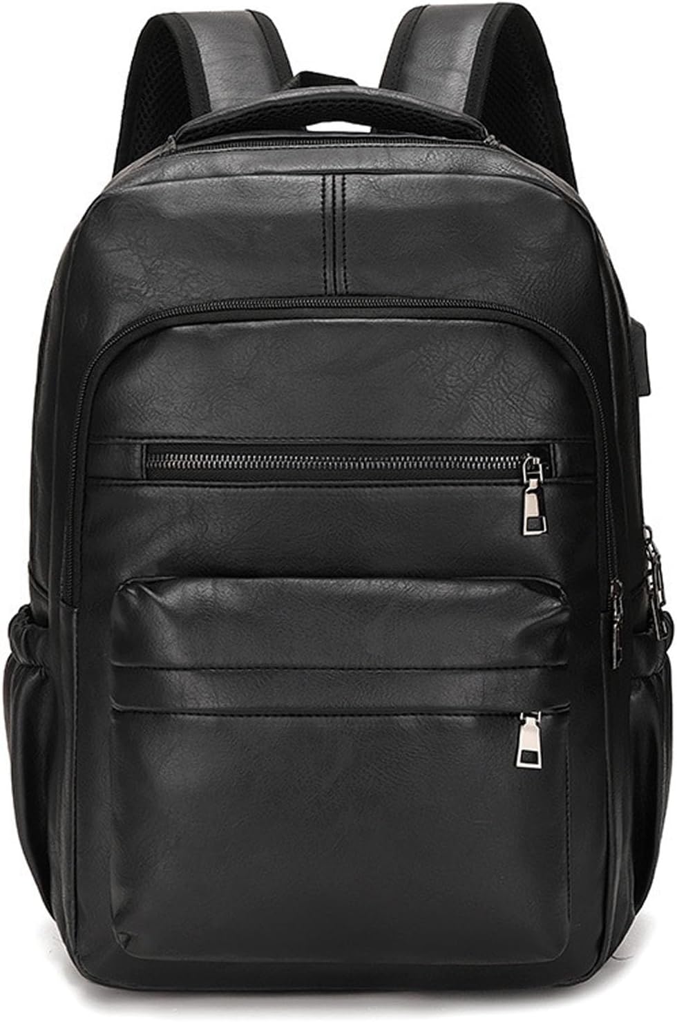 Vintage Leather Waterproof Backpack for Men 16" Laptop Bag Casual Daypack Business Travel Rucksack (Black)