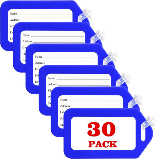 30 Pack Luggage Tag Bright Luggage Tags for Suitcases Bag Tags Name Tags for Kids Travel Accessories Must Haves by Sodsay (Blue)
