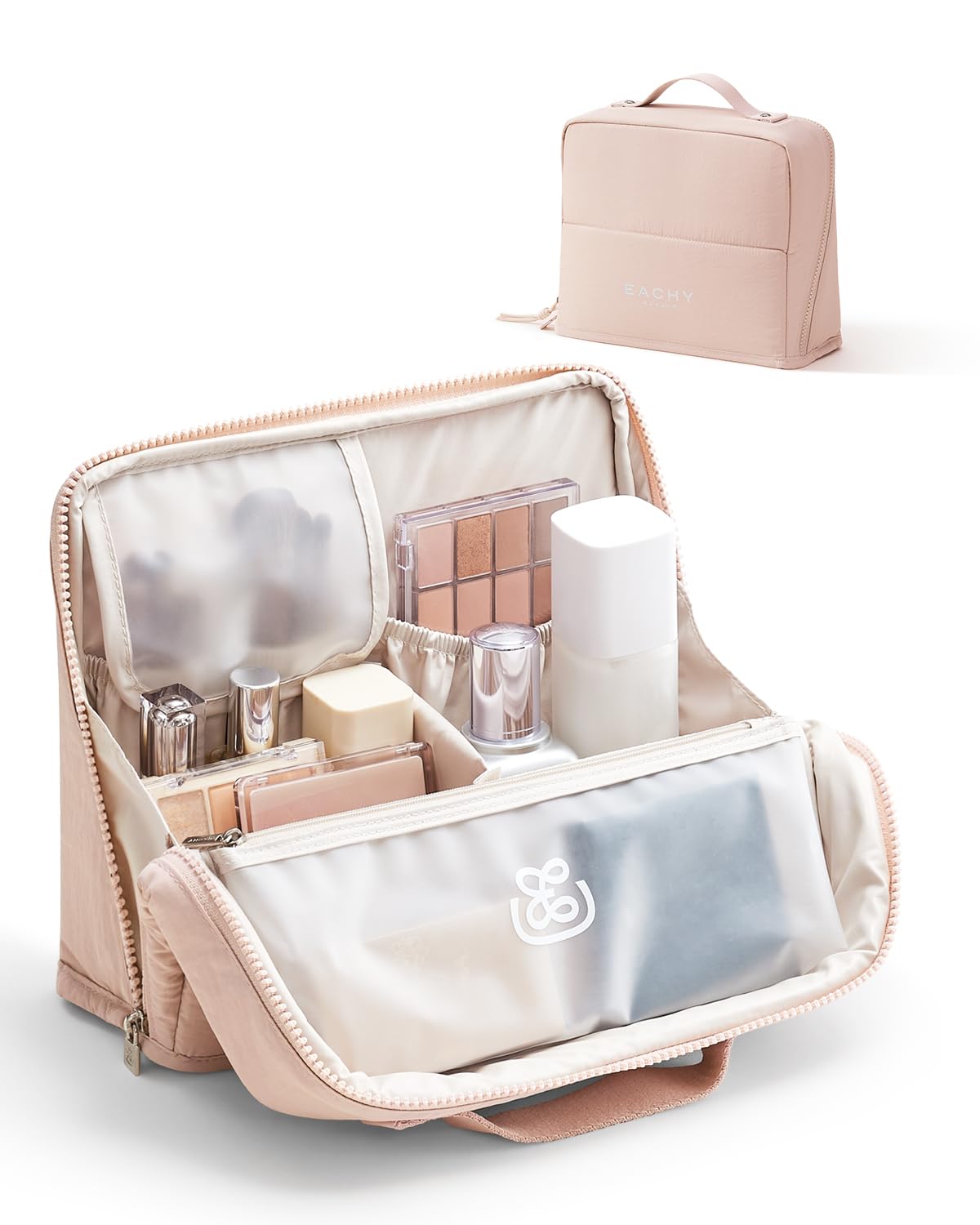 EACHY Standing Makeup Bag - Large Waterproof Cosmetic Bag & Toiletry Bag Organizer with Phone