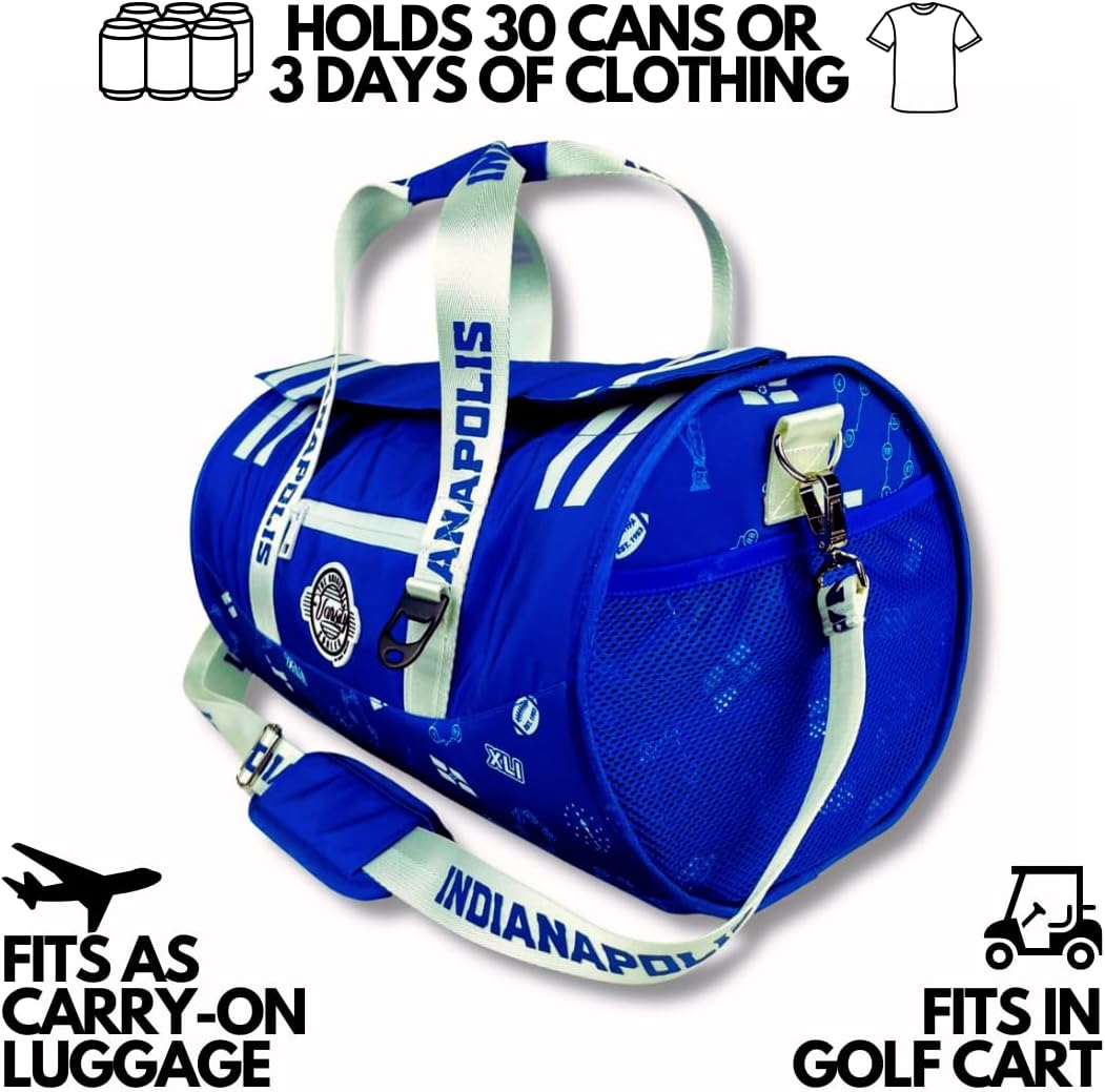 Varsity Cooler Indianapolis Travel Party Duffel & Cooler–30 Can Leakproof Insulated Tote Bag, Waterproof Soft compartment for Tailgating, Golf, Beach, Carry-On Luggage & Outdoor Sports