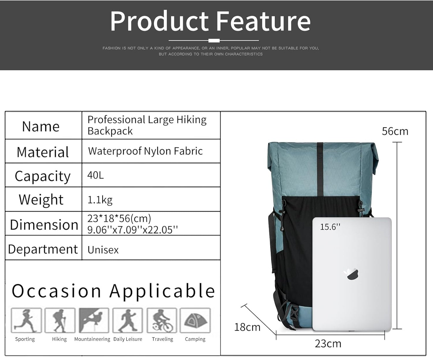 Hiking Backpack,30L +10L Extra Large Capacity Hiking Bag,Internal Frame Camping Backpack,Upgraded X-PAC Lightweight Sport Daypack Travel Backpacks Fit For Mountain Climbing Camping (Grey Green)
