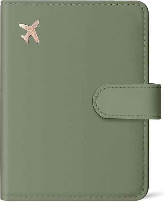 Passport Holder for Travel Essentials, RFID Blocking Leather Cover Wallet with Magnetic Closure, Aesthetic & Cute Passport Book Case for Women and Men - Green