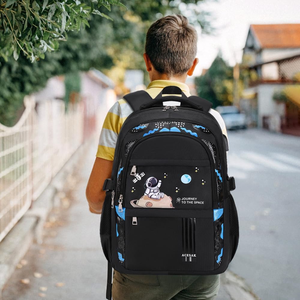 Backpack for Boys - Boy Backpack Schoolbag for Boys Kids Children Teens Girls Elementary Middle School Bags, Waterproof Lightweight Kids Bookbag Backpacks Casual Daypack with Lunch Bag Set