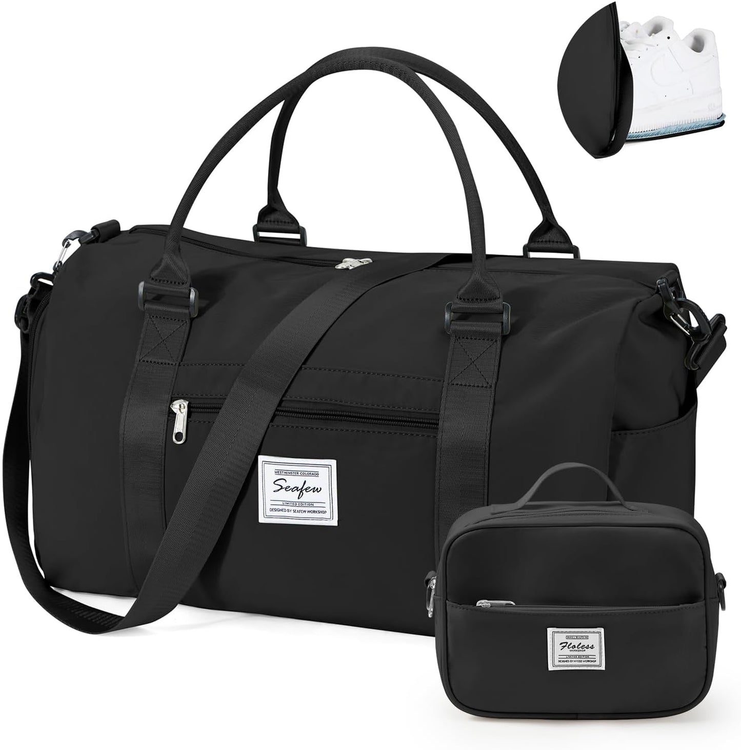Gym Bag for Women with Shoes Compartment Small Duffel Bag Sport bag with Toiletry Bag Overnight Travel Tote Bags Weekender Carry on Personal Item Bags for Airlines Black