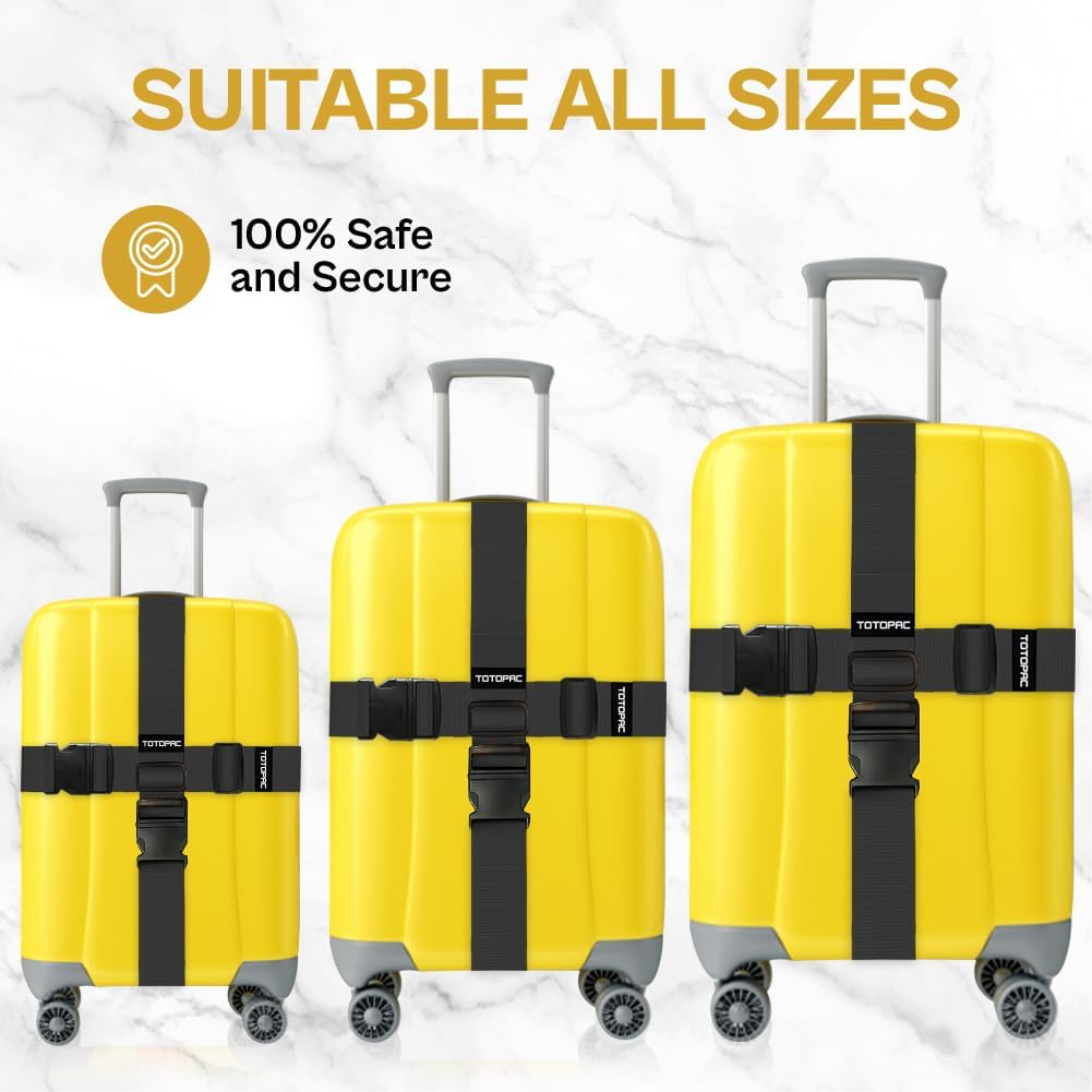 4 Pack Luggage Straps, Adjustable Suitcase Belts 72" x 2" with Quick Release Buckle, Durable Travel Accessories for Secure Luggage and Easy Identification (Black)