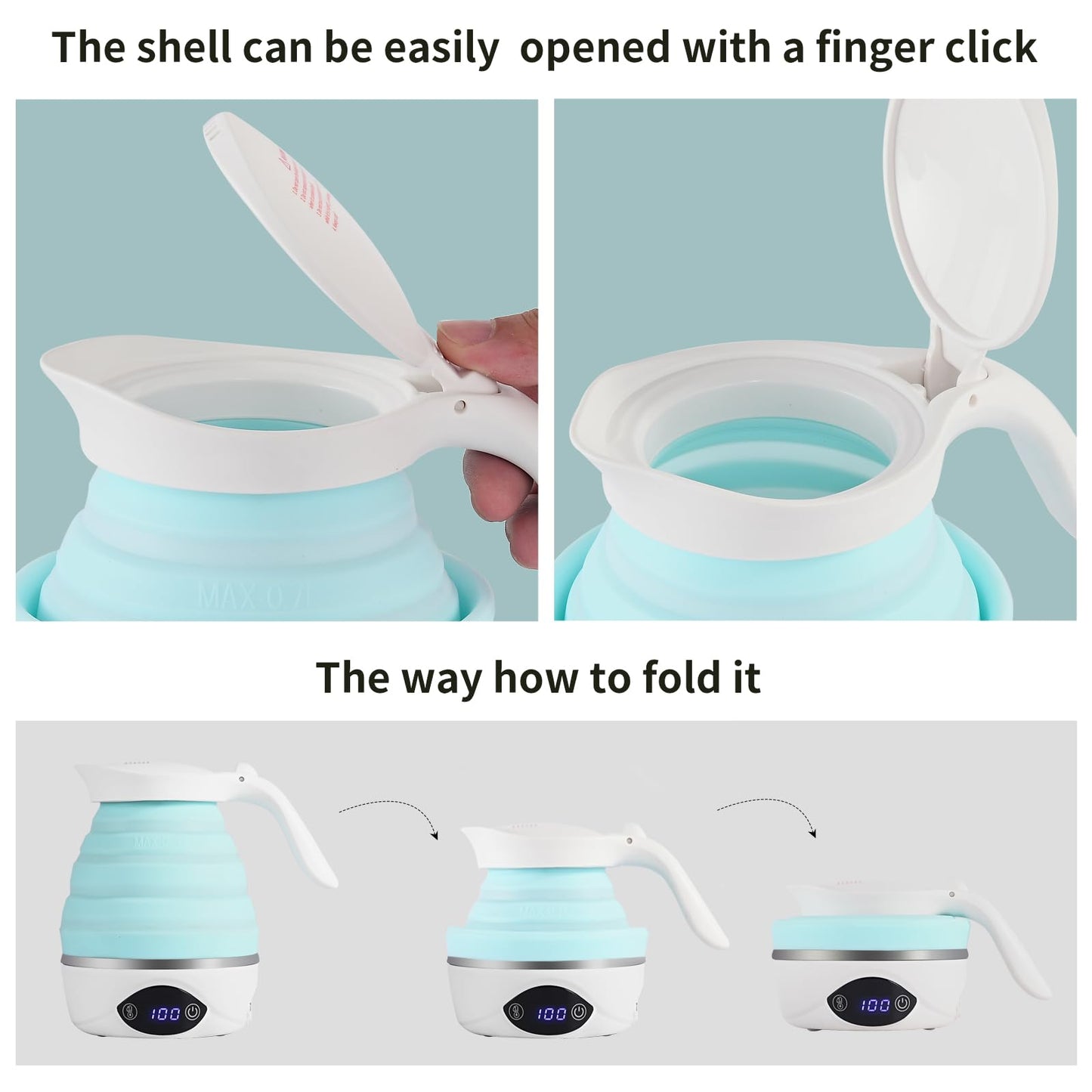 AUCOO Collapsible Travel Kettle Electric Portable Foldable Kettle for Boiling Water, Suitable for