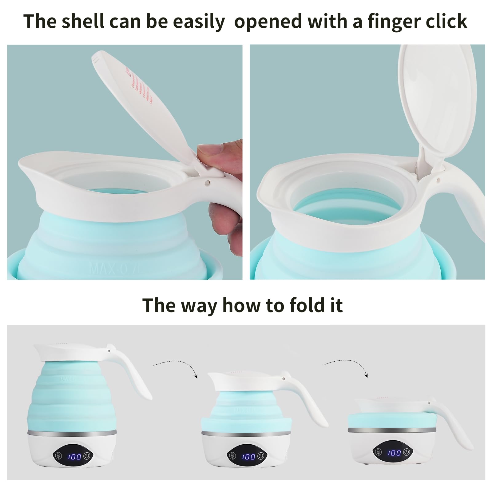 AUCOO Collapsible Travel Kettle Electric Portable Foldable Kettle for Boiling Water, Suitable for