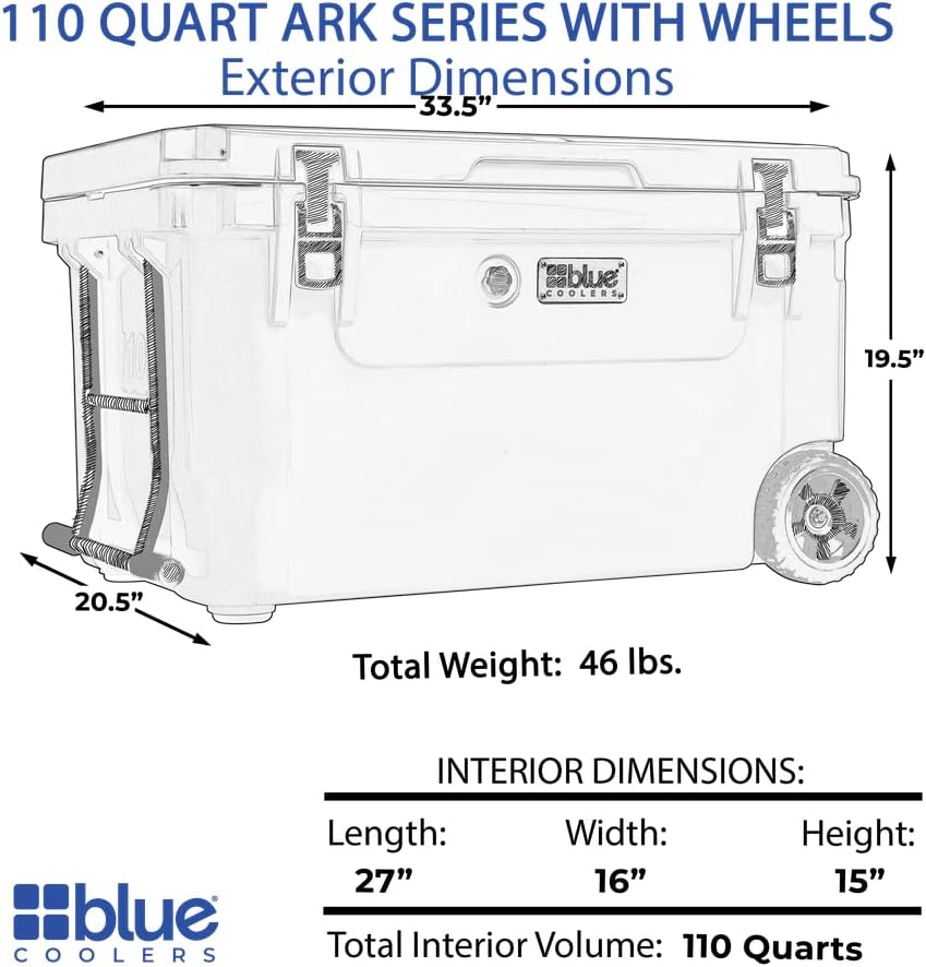 Blue Coolers Ark Series 100-110 Quarts, Roto-Molded Ice Cooler | Large Ice Chest Holds Ice up to 10