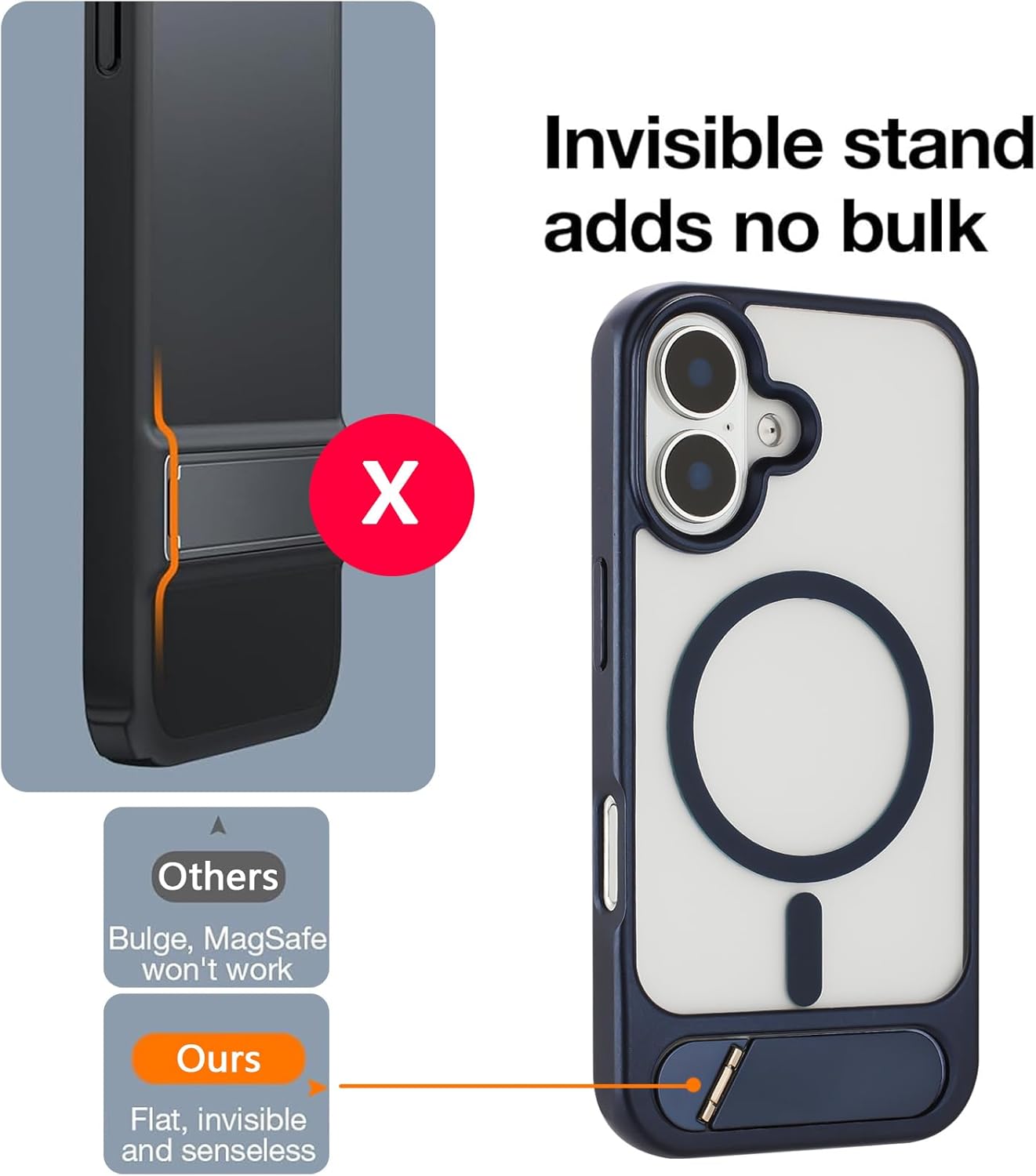 Tikoo Strong Magnetic for iPhone 16 Case with Magsafe and Built-in Invisible Kickstand Slim Translucent Matte Military Grade Protective Phone Case for iPhone 16 6.1”