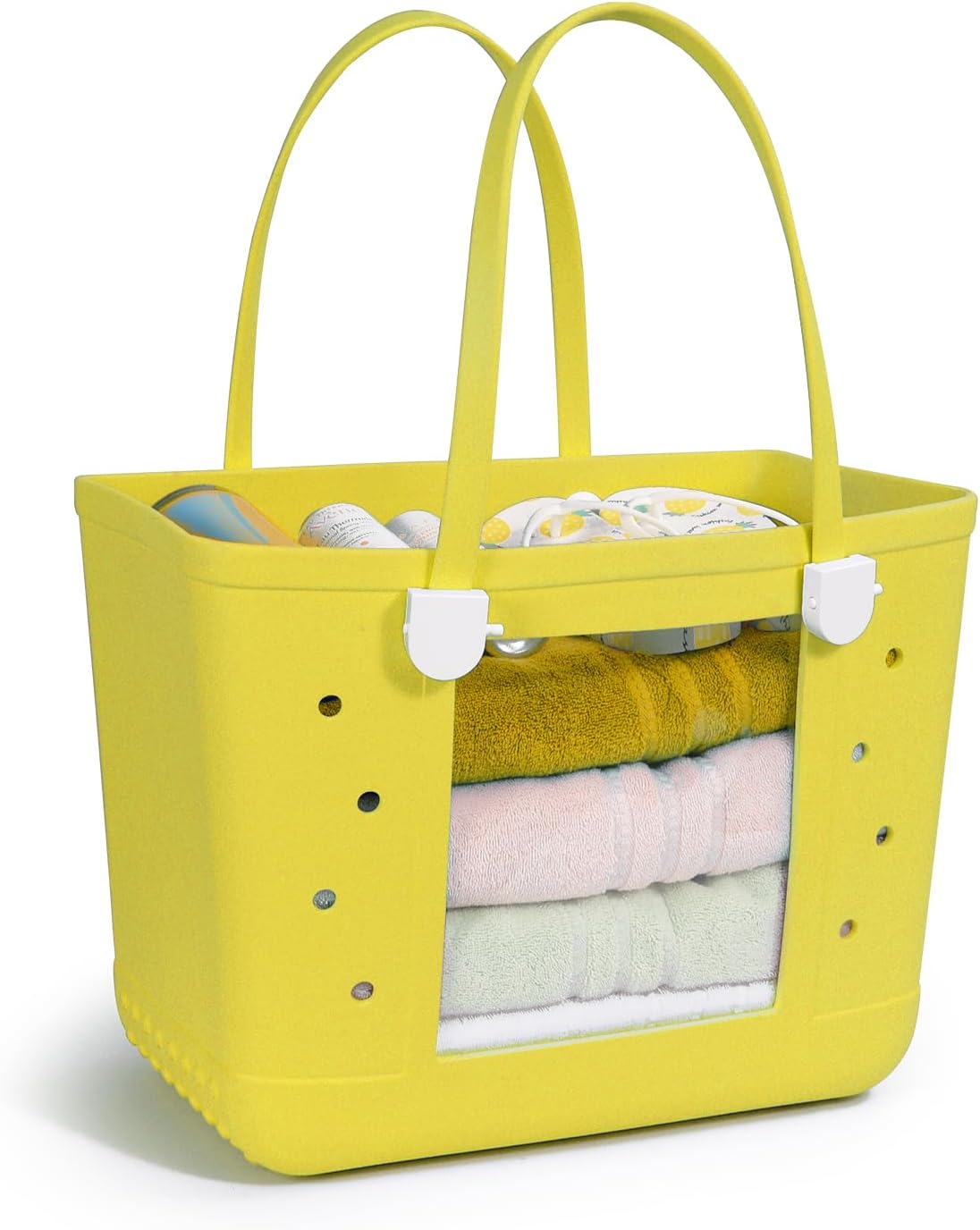 Rubber Beach Bag, Washable Moisture Resistant Durable Open Hole Tote Bag Beach Vacation Essentials