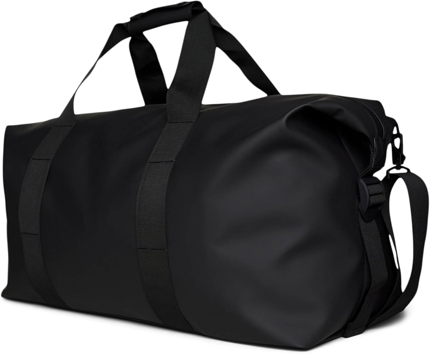 RAINS Hilo Weekend Bag Large - Black Waterproof Travel Duffel for Men and Women - Duffle with Coated Zip, Compression Straps, Adjustable Strap