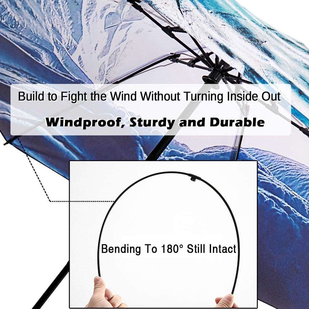 LANBRELLA Compact Reverse Folding Umbrella Auto Windproof Travel Umbrella