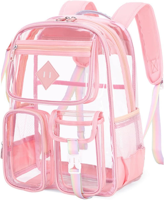 Clear Backpack for Girls Large Heavy Duty Transparent Bookbag for Middle School Kids Travel Daypacks