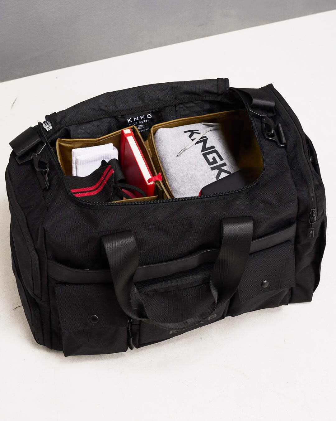 PLUS 63L Large Duffel Bag – Spacious, Durable Gym Bag with Dual Shoe Storage, Multiple Compartments & YKK Zippers for Fitness & Travel - Redwood (Black, Medium 45L)