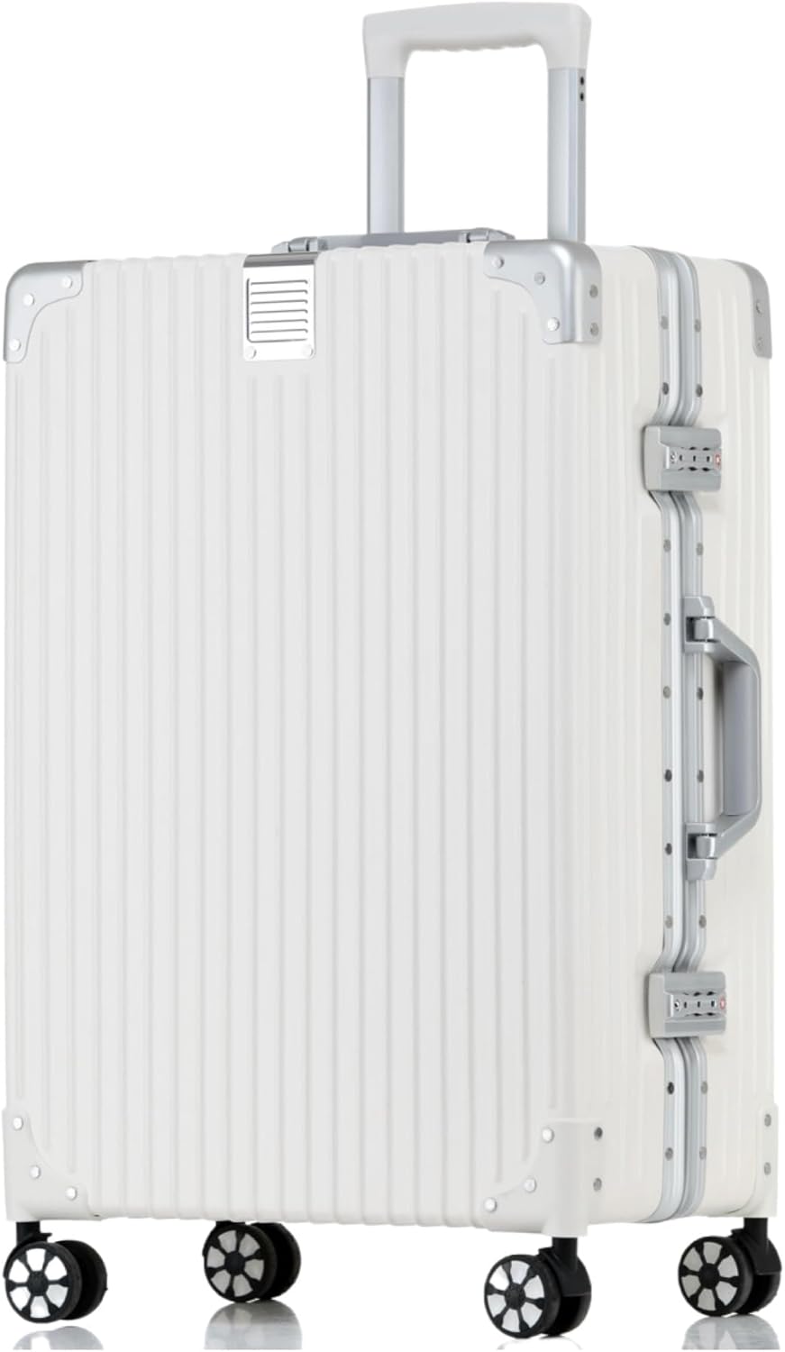 HotWay 24 Inch Checked in Luggage with Aluminum Frame,PC Hard Shell Suitcase with Spinner Wheels and TSA Lock, Large Suitcase for Travel, White