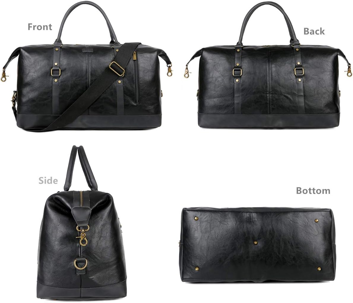 BAOSHA Faux Leather Travel Duffel Tote Bag Overnight Weekender Bag for Men and Women HB-14 (Black)