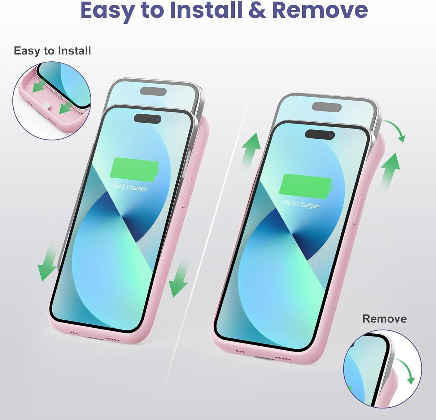 Battery Case for iPhone 14 Pro Max/14 Plus/13 Pro Max/12 Pro Max, [2024 Upgraded] Ultra-Slim 8600mAh Portable Extended Charger Case for iPhone 12 Pro Max Charging Case (6.7inch),Rosiness