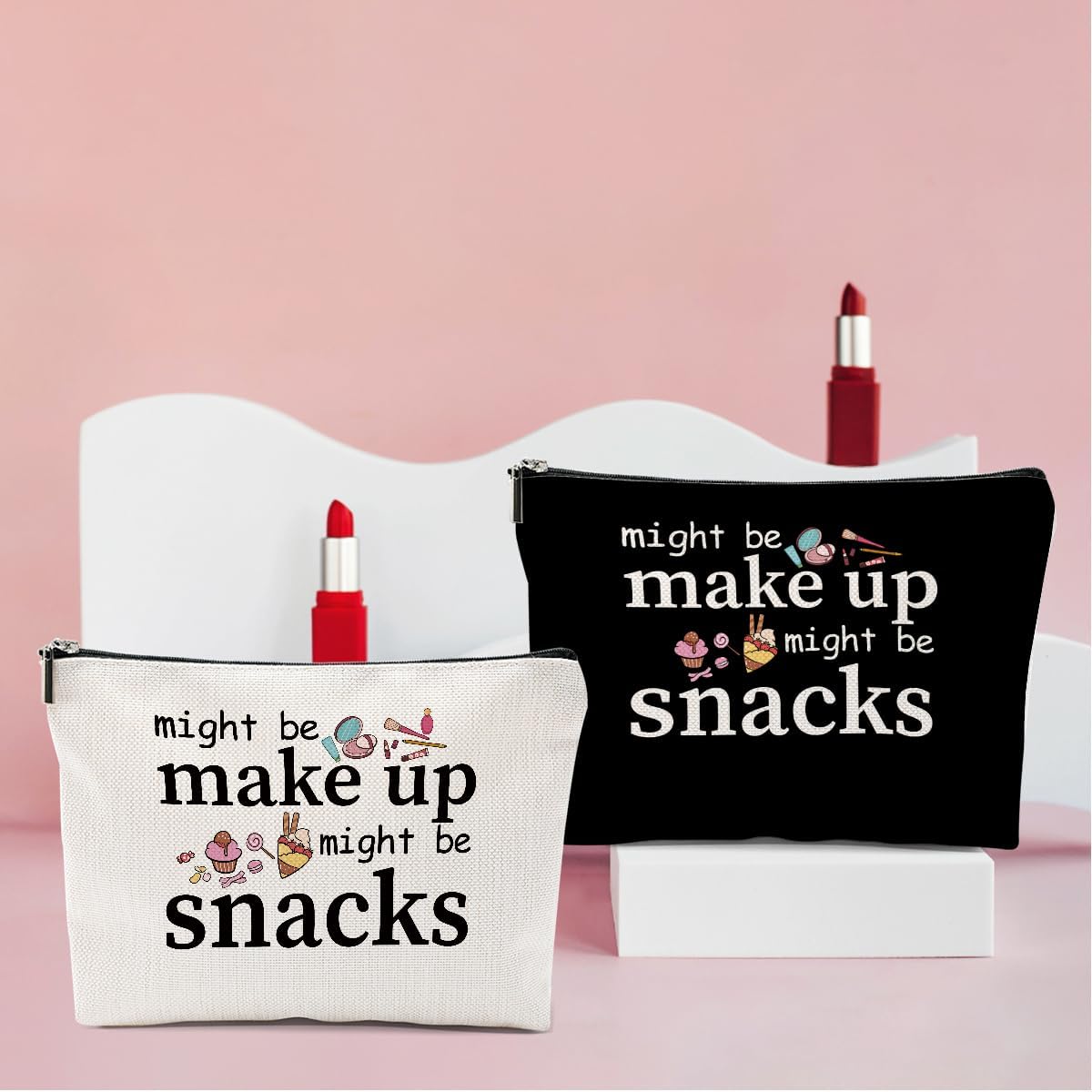 2 PCS Friend Gifts for Women Makeup Bag, Snack Bags, Funny Gifts Cosmetic Bags, Sister Birthday Christmas Graduation Friendship Gift for Daughter From Mom - might be makeup might be snacks