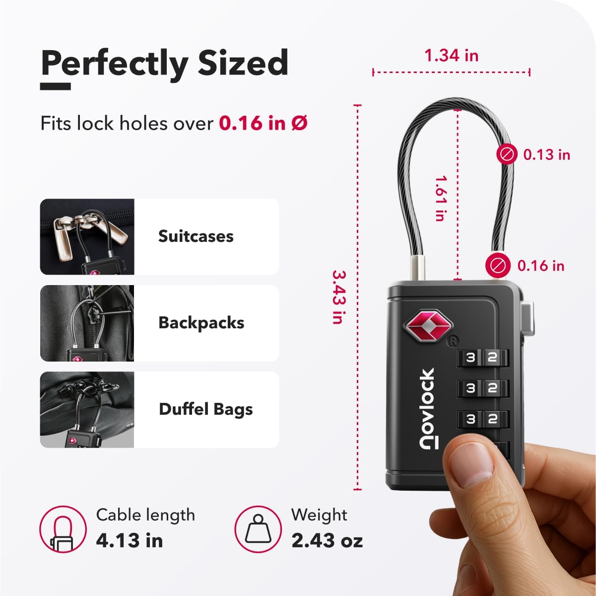 TSA Approved Luggage Locks | Inspection Indicator, 4-Digit Combination, Durable Zinc Alloy | for Suitcases, Backpacks, Travel Bags | Black, 2-Pack