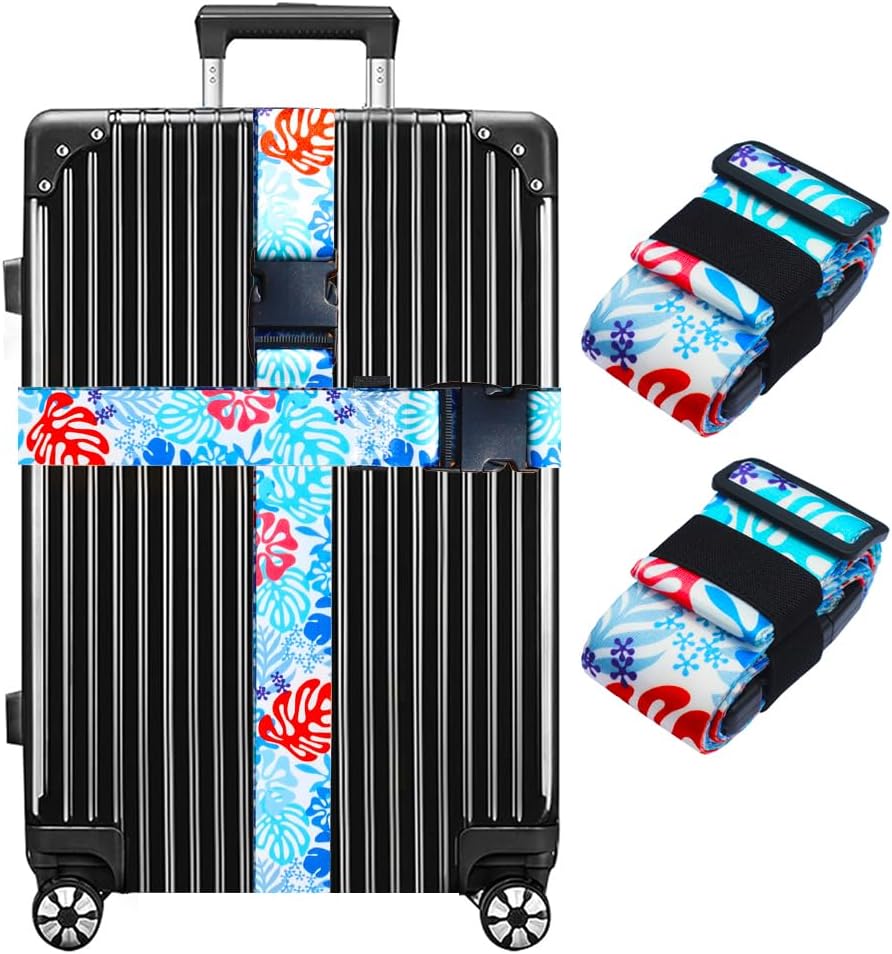 Luggage Straps for Suitcases TSA Approved Easy Pack Organized Suitcase Strap, Luggage Strap, Luggage Belt Strap, Bag Straps for Luggage. Buckle Straps Travel Accessories (Tropical Plant)