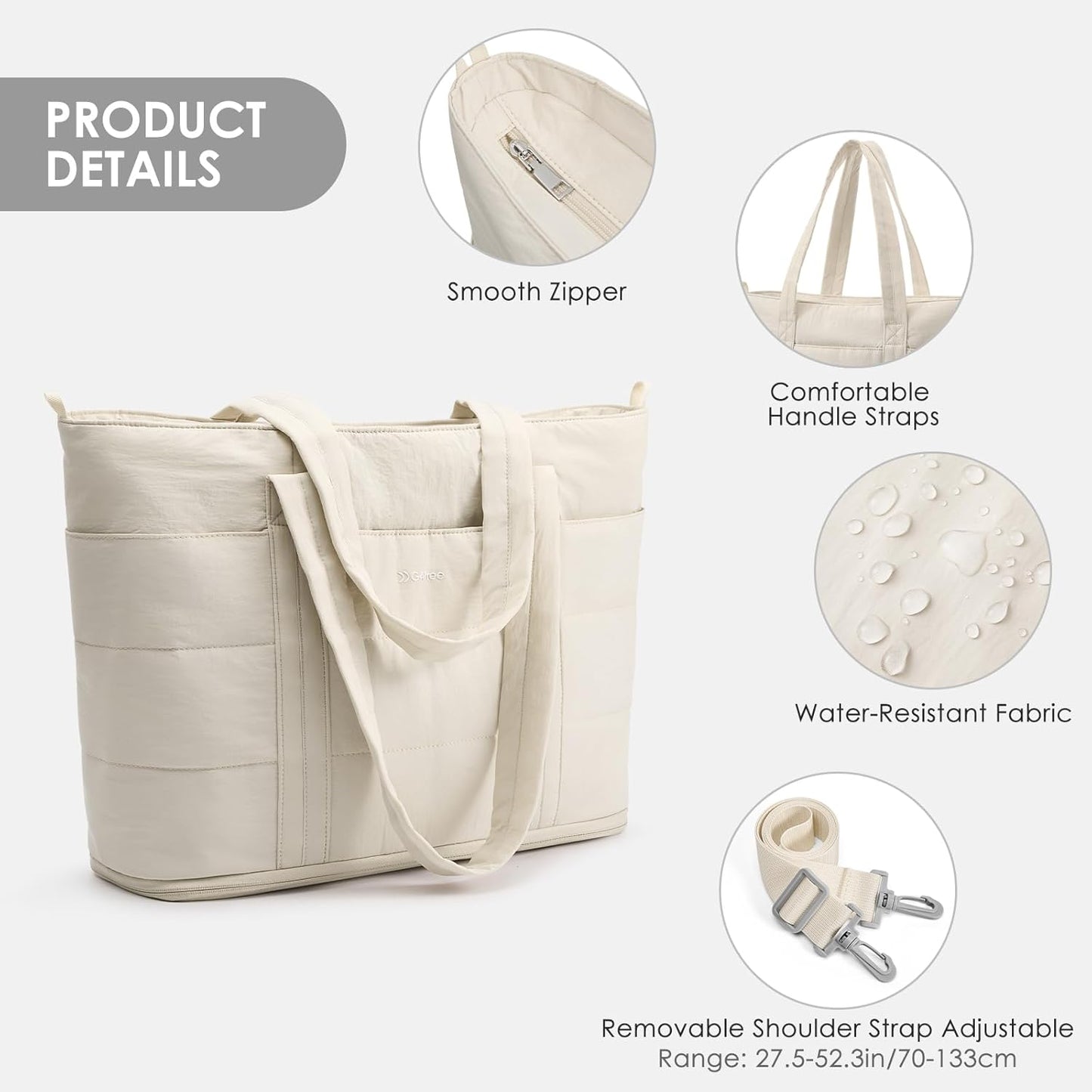 G4Free Tote Bag for Women,Puffer Work Bags with Zipper Compartments, Expandable Handbag for Travel Work Sport