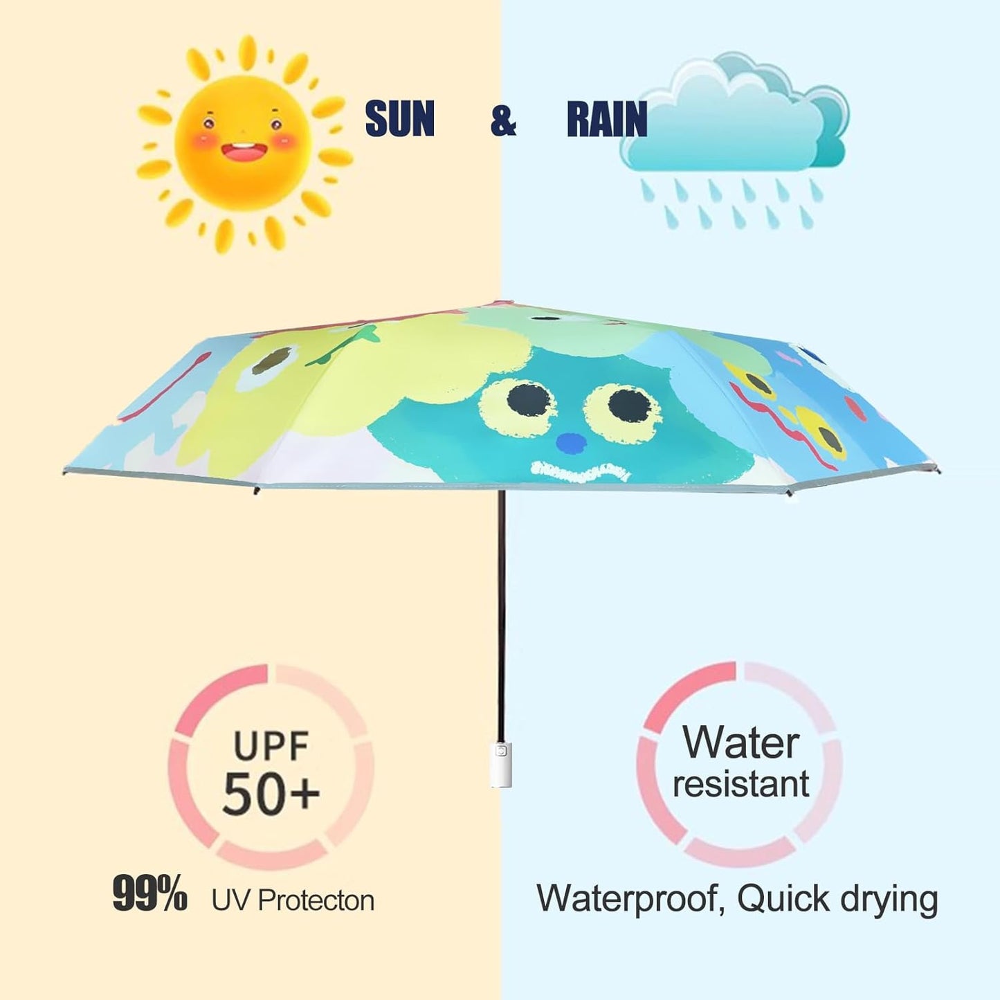 Sun Umbrella UV protection UPF 50+ Compact Portable travel Parasol Auto Open Close Windproof and Waterproof Folding Sun and Rain Small Umbrella For Walking