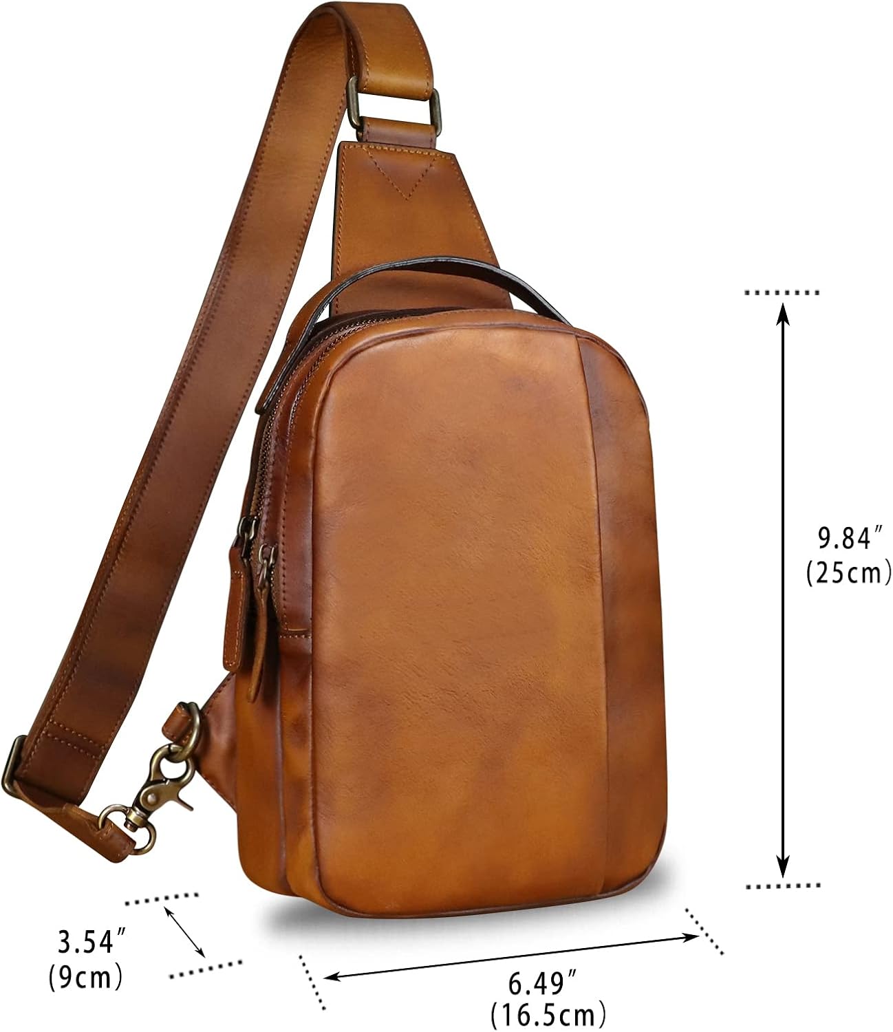 Genuine Leather Sling Bag Crossbody Purse Retro Handmade Hiking Daypack Motorcycle Shoulder Backpack Vintage Chest Bags (Brown)