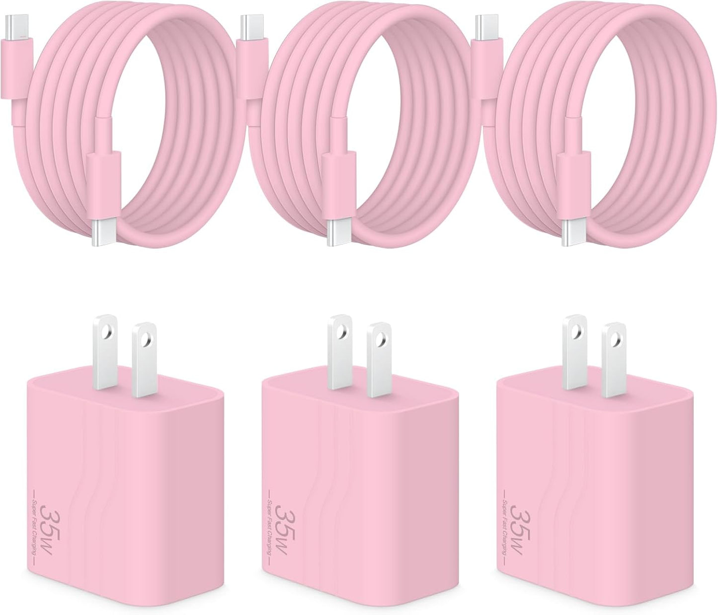 35W i Phone 17 16 15 Charger Fast Charging, 3-Pack USB C Charger Block Type C Chargers 6 FT Type C to C Cable for iPhone 17/17 Air/17 Plus/17 Pro/17 Pro Max/16/16 Plus/16 Pro Max/15 Series-Pink
