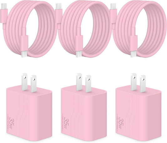 35W i Phone 17 16 15 Charger Fast Charging, 3-Pack USB C Charger Block Type C Chargers 6 FT Type C to C Cable for iPhone 17/17 Air/17 Plus/17 Pro/17 Pro Max/16/16 Plus/16 Pro Max/15 Series-Pink