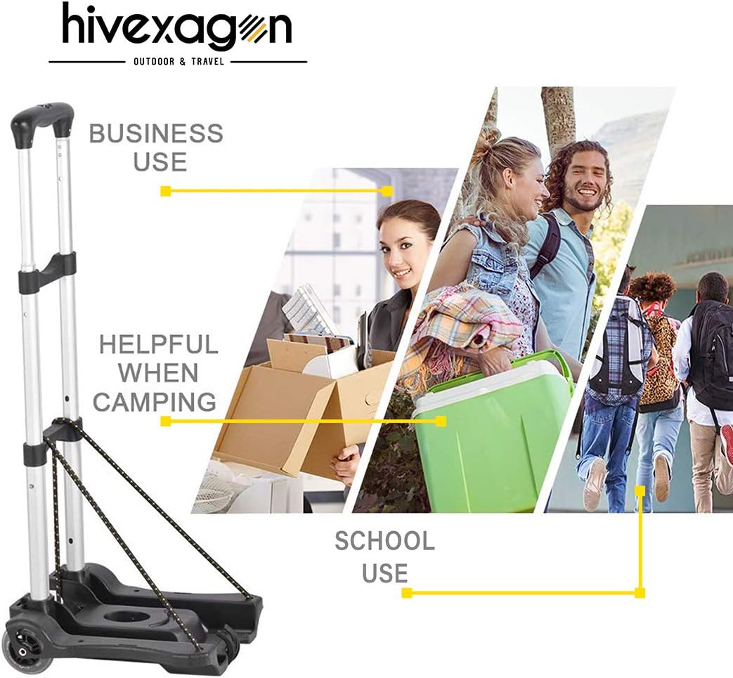 Hivexagon Folding Luggage Cart 88lbs Load Capacity Compact Lightweight and Durable Aluminum Alloy Travel Trolley for Luggage, Personal, Travel, Moving and Office Use