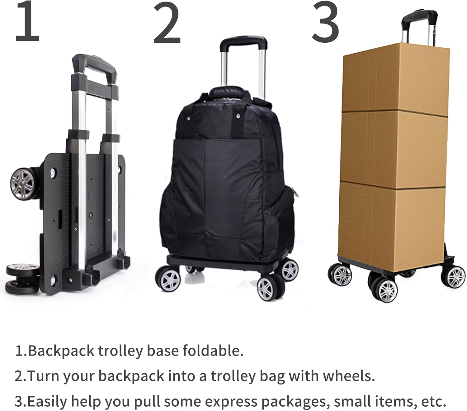 Backpack Trolley Wheeled Cart-Backpack Hand Truck with Luggage Strap,Aluminium Alloy Folding