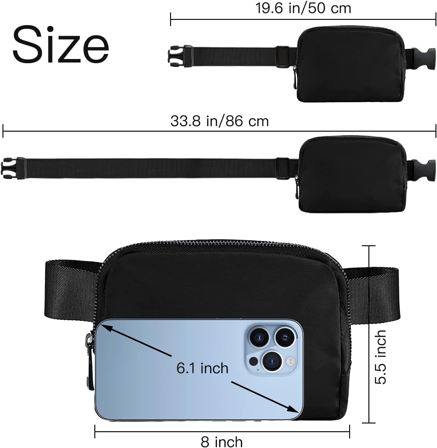Didida Black Mini Belt Bag, Fashion Waist Packs Unisex Fanny Packs for Women Men crossbody with Adjustable Strap for Outdoors Workout Travel Casual Running Hiking Cycling