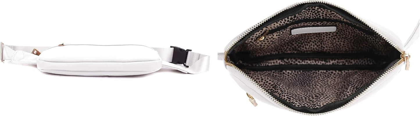 LOVESOME Vegan Leather Everywhere Fashion Waist Bag Fanny Pack Crossbody Bag Belt Bag Sling Bag with Adjustable Strap for Women (White)