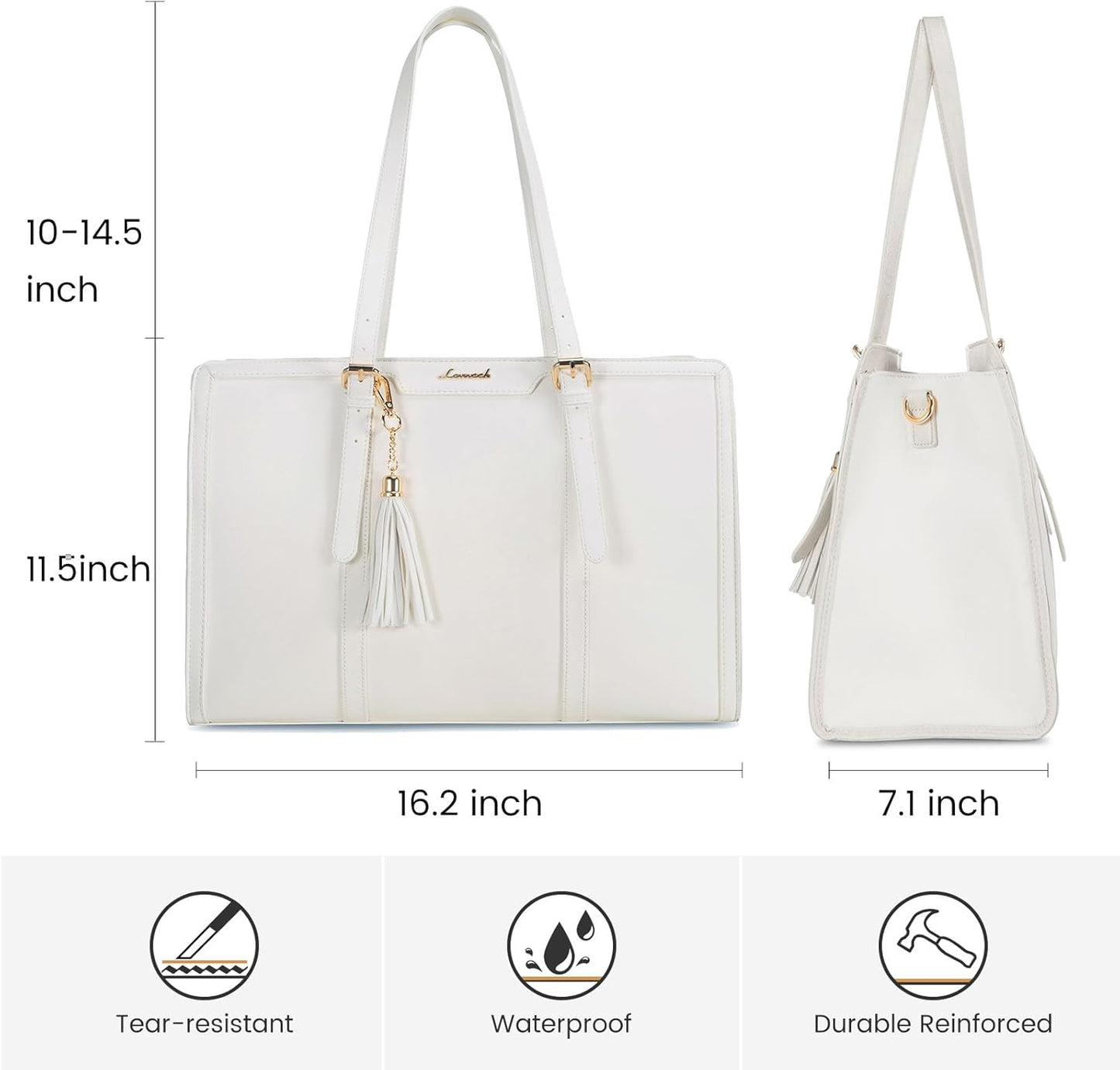LOVEVOOK Laptop Bag for Women 15.6 inch Lightweight Leather Laptop Tote Bag, Large Capacity Computer bag with Clutch Purse for Business, Work, Office, Travel, School（White，15.6 Inch）