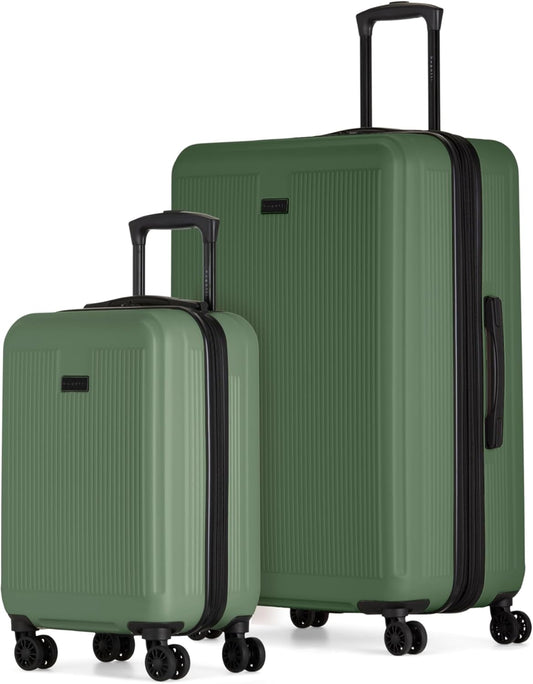Bugatti Singapore 2-Piece ABS Hardside Luggage Set, Double Spinner Wheels, Expandable (Forest Green)