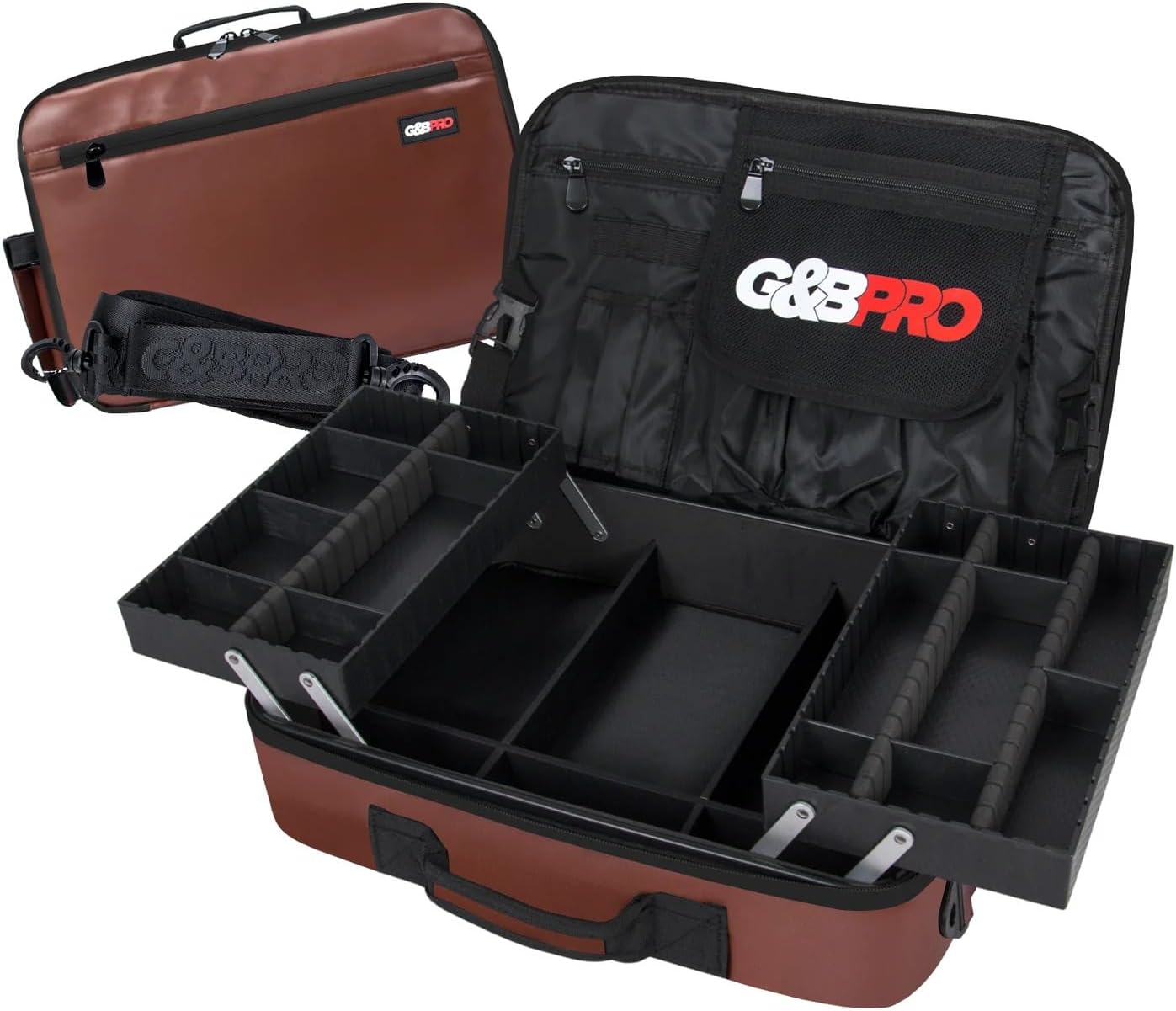G&bpro Crossbody Briefcase with Extending Tray System | All-In-One Mobile Workstation Laptop Travel Bag with Expandable Storage & Organizer Compartments - Brown/leather with Black Zipper