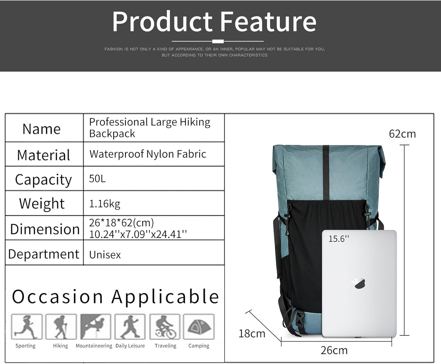 Hiking Backpack,40L to 50L Extra Large Capacity Hiking Bag,Internal Frame Camping Backpack,Upgraded