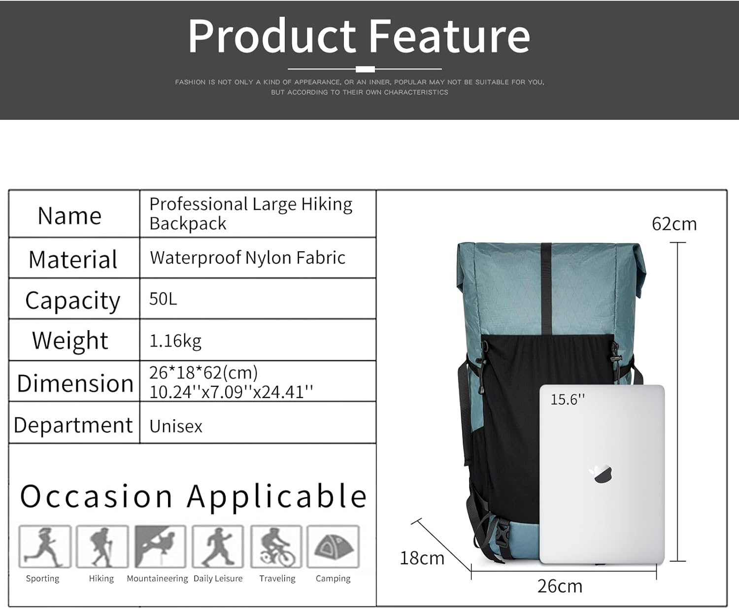 Hiking Backpack,40L to 50L Extra Large Capacity Hiking Bag,Internal Frame Camping Backpack,Upgraded