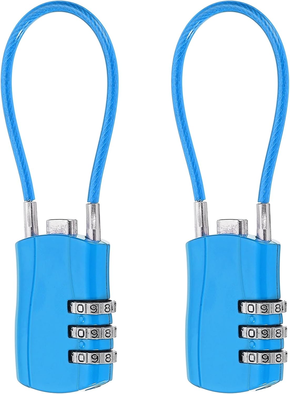MECCANIXITY 2 Pcs Luggage Travel Lock, 3 Digit Cable Combination Lock 1-3/16" Width Body with 5" Long Cable for Suitcase Bag Cabinets Small Fences Gym, Blue