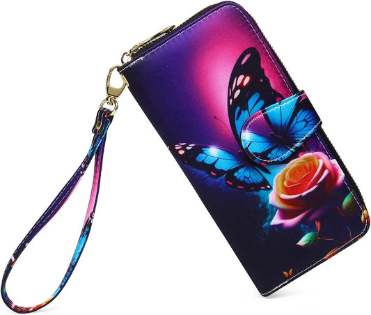 Women Wallet Card RFID For Womens Holder Blocking Credit Small Zipper Purse Pocket Bifold Slim Coin ID Ladies Wristlet Clutch Large Capacity Window Case Travel Zip Women's