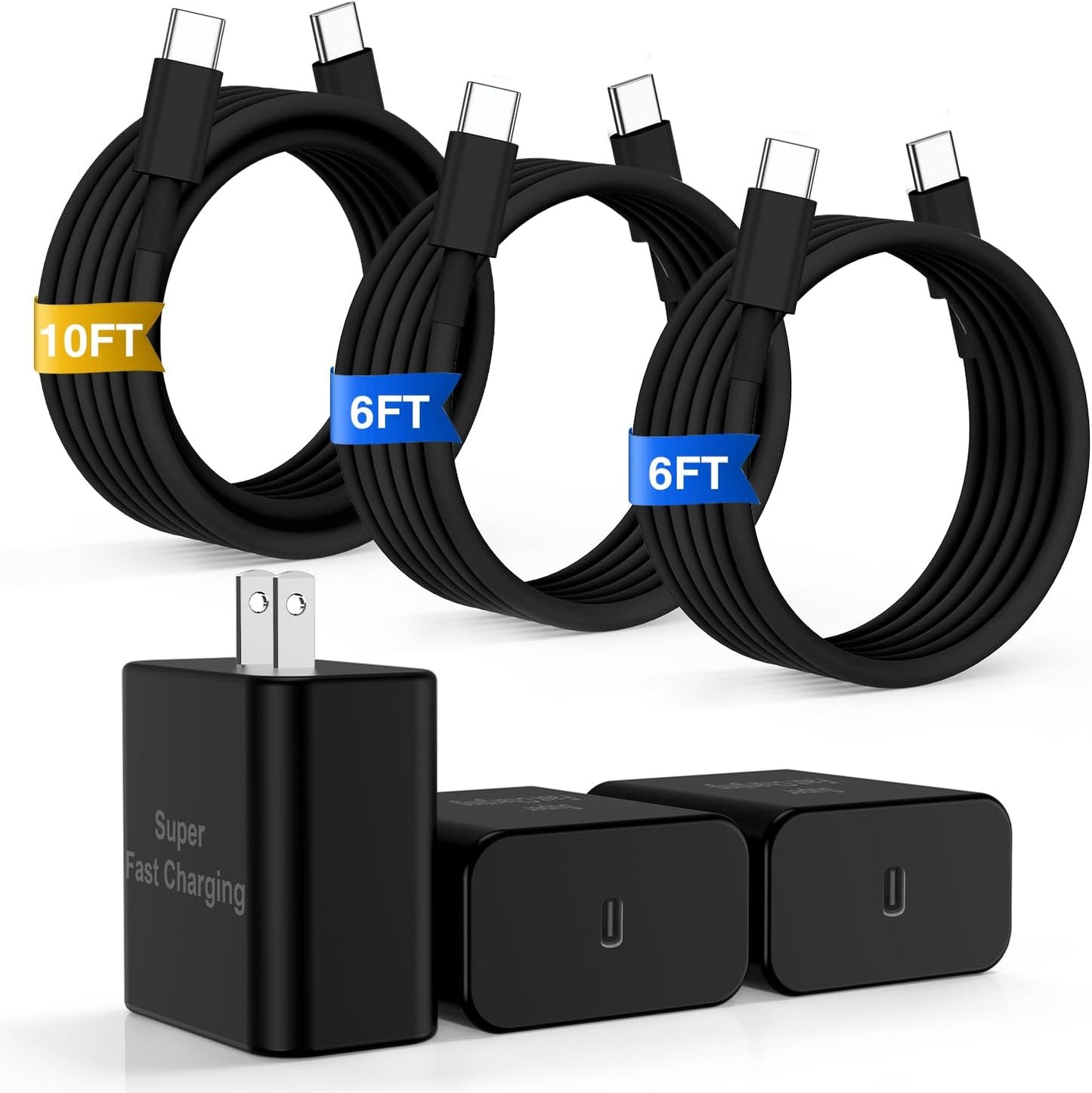 iPhone 17 16 Pro Max Charger Fast Charging, 45W Super Fast USB C Chargers for iPhone 17 (6FT+6FT+10FT) Type C Chargers Cord with Fast Charger Block for iPhone 17/16/15 series/iPad/ GalaxyS25/S24 Black