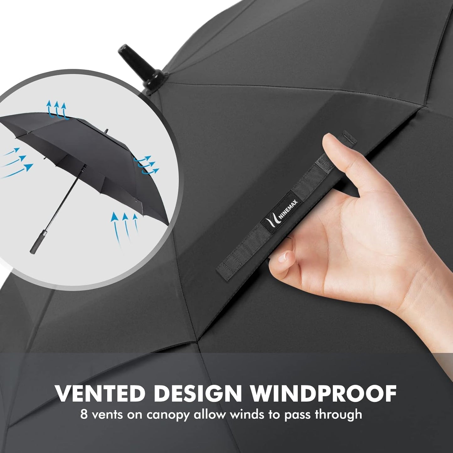 NINEMAX Golf Umbrella 51/54/62/68 Inch Automatic Open, Large Double Canopy Vented Oversize Stick Umbrellas Extra Large Windproof Waterproof for Rain