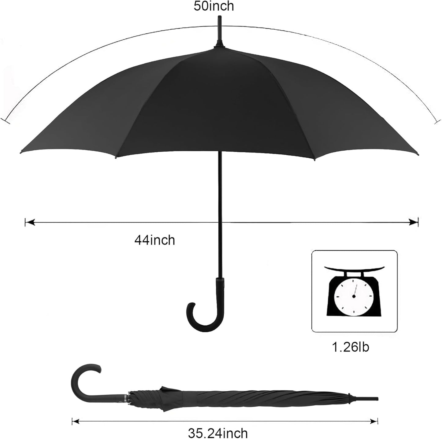 Large Stick Umbrella Windproof Automatic Open 50 Inch Umbrella with Hook Handle,Over Sized J Handle Umbrellas for Men and Women,Windproof Unbreakable Stick Rain Golf Umbrella.