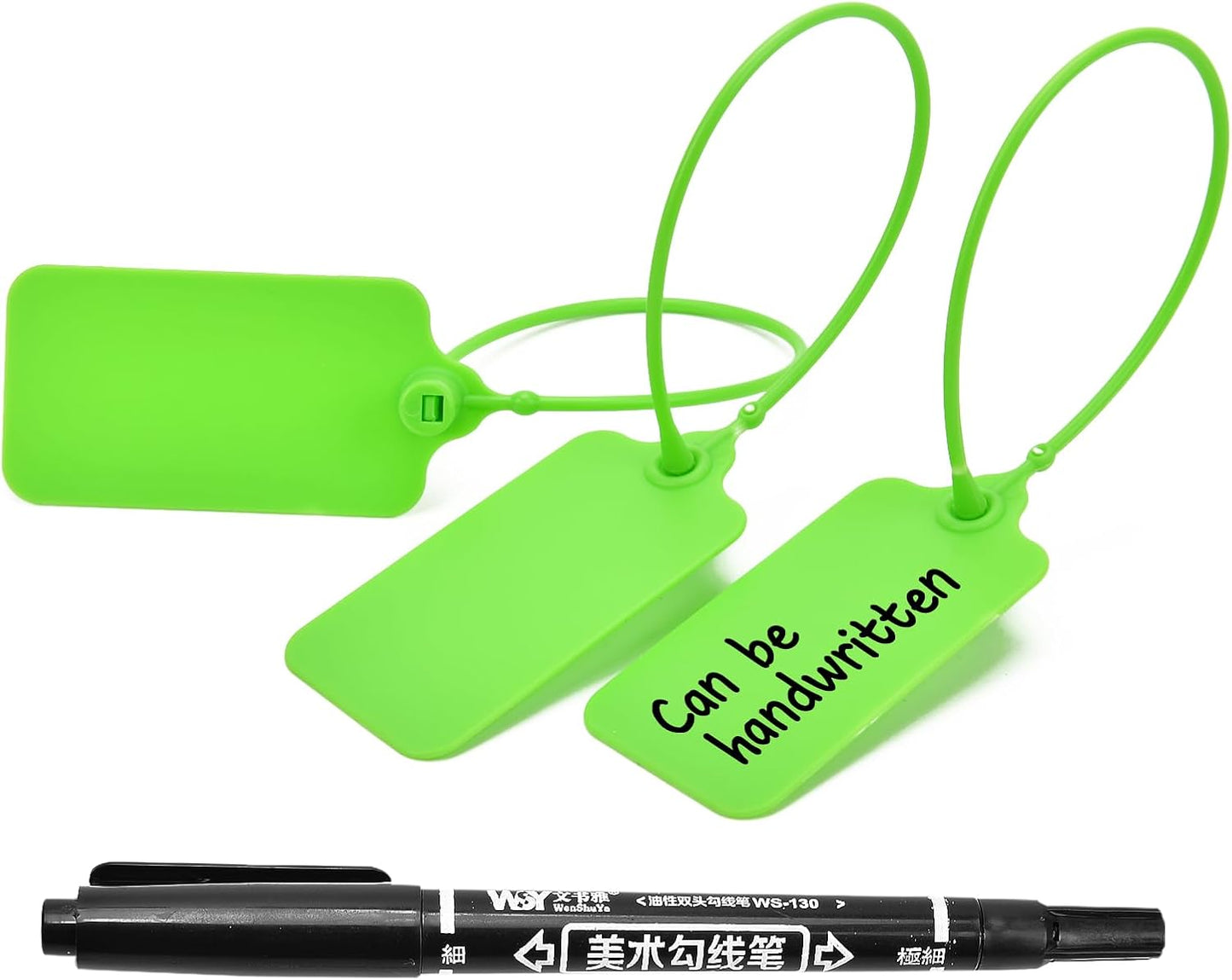 50pcs Luggage Tags Plastic Seals Shipping Label Logistics Use Sign Tie, Sealing Storage Multi Purpose Name ID Tag with Marker for Backpack, Schoolbag, Car Key (Green)