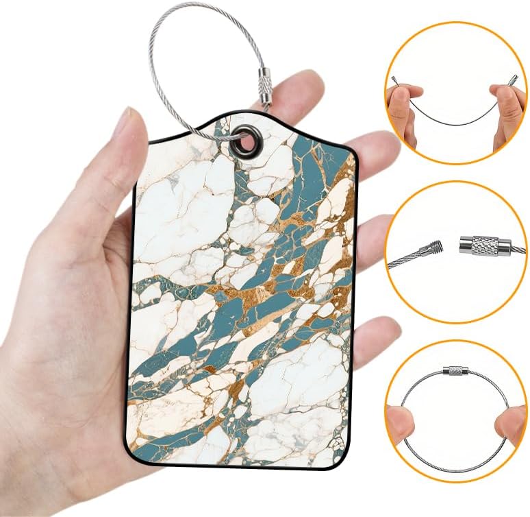 2 Pack Marble Patterns Leather Luggage Tags for Suitcases, Travel Bag Tags with Privacy Cover ID Label with Stainless Steel Loop for Women Men Girls Backpack Gift (White Blue)
