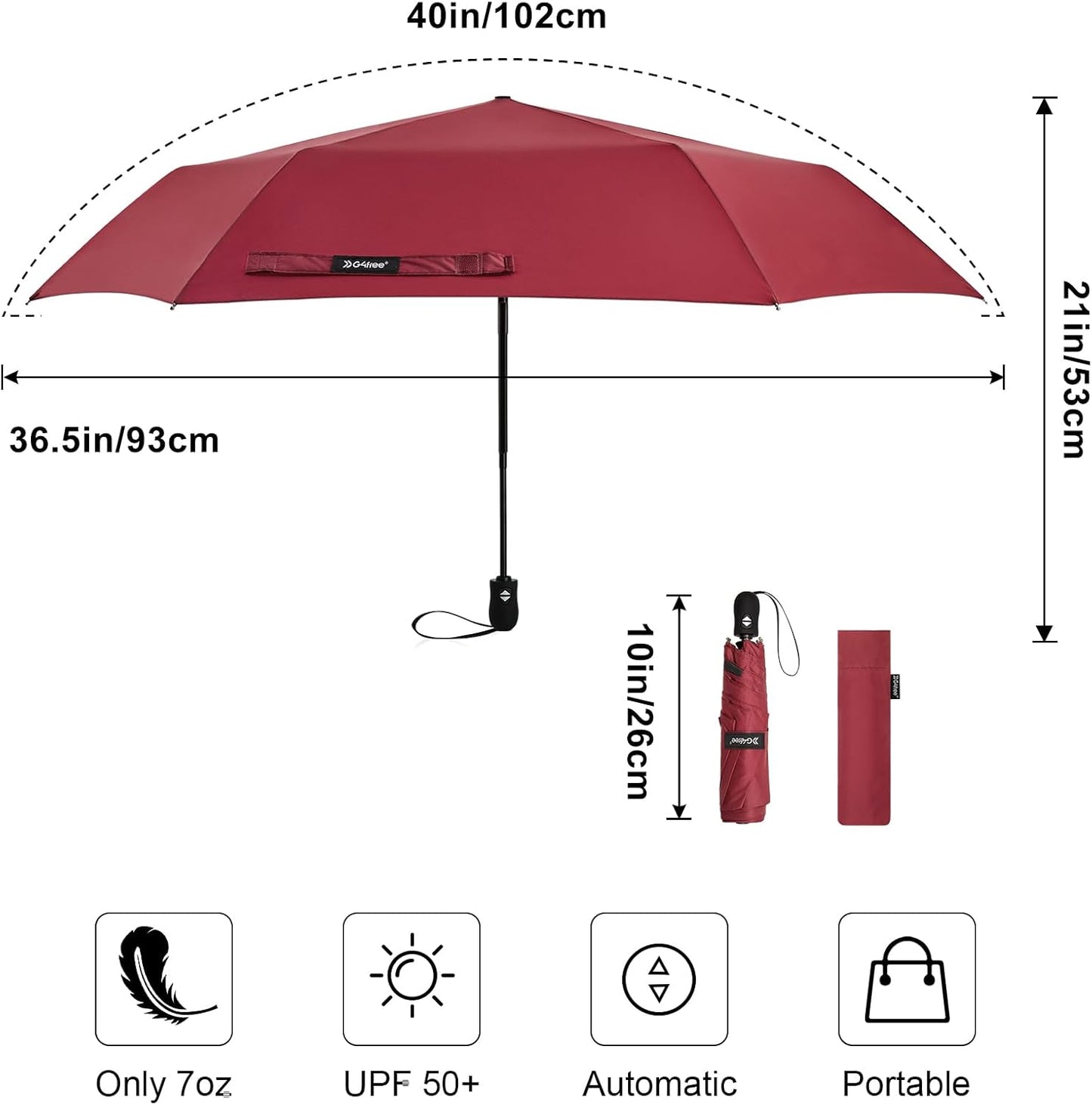 G4Free Mini Ultralight Umbrella UPF 50+ UV Protection Compact Lightweight Travel Umbrella Super Slim Small Portable Automatic Open and Close,40 Inch