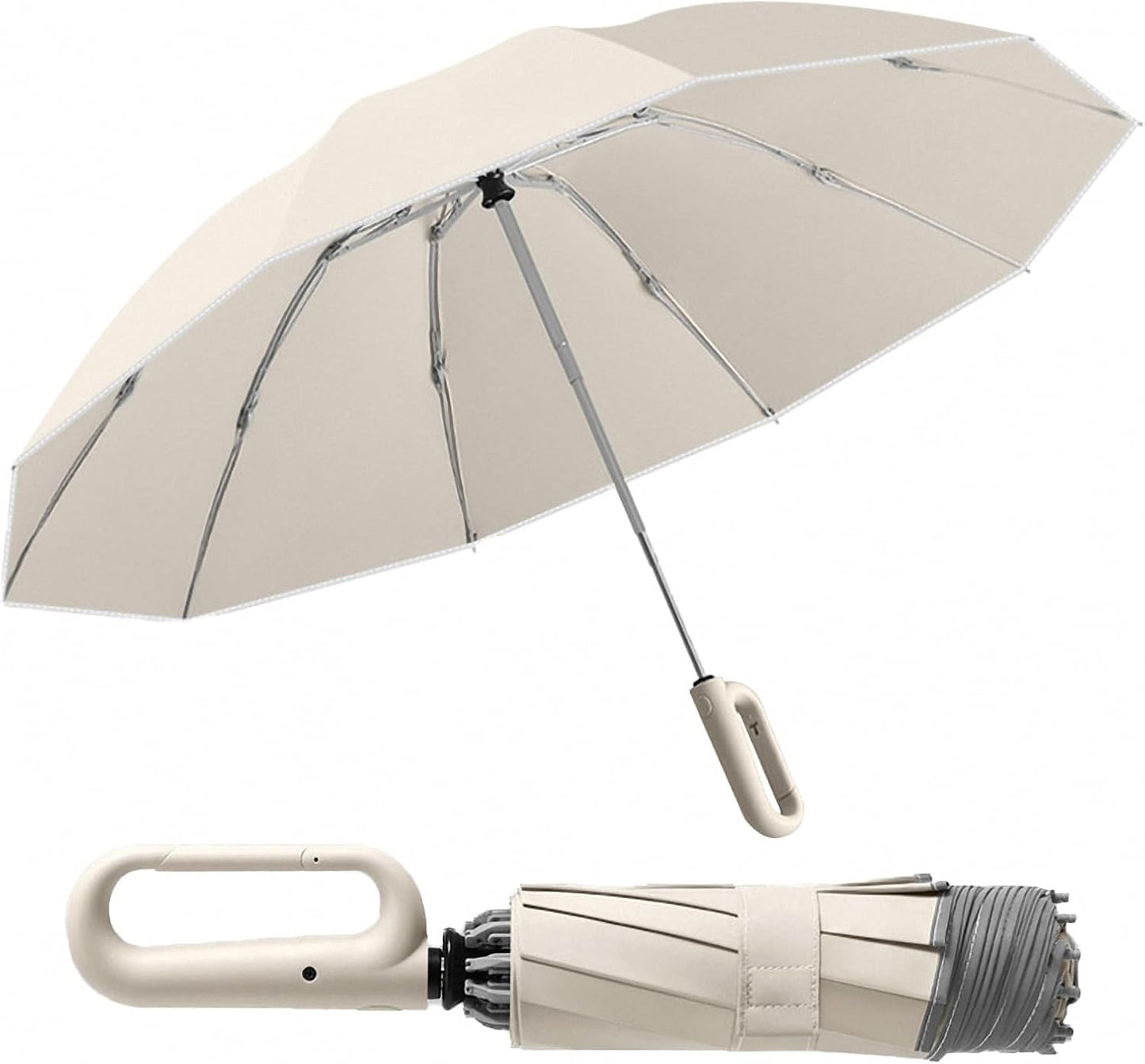 Automatic Travel Umbrella, Beige, Compact Folding Design with One-Touch Open, Lightweight Portable Protection for Rain